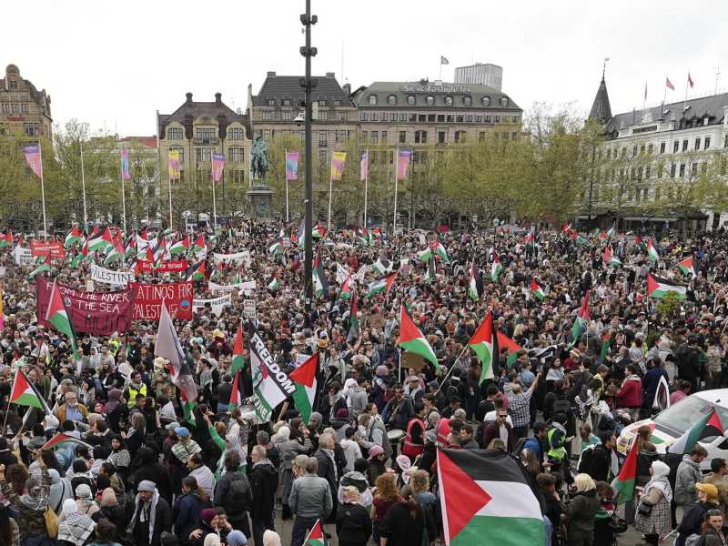 Manifestazione pro-palestinese per l'esclusione di Israele dall'Eurovision a Malmo, Svezia <br />