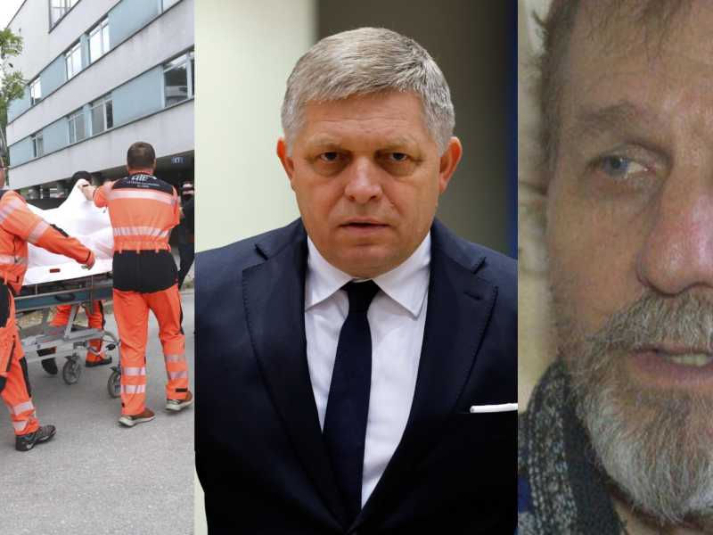 &nbsp;Il premier Robert Fico, al centro. L'ambulanza, a sinistra, con il suo corpo ferito. Il volto, a destra, del presunto attentatore - foto LaPresse e dal profilo Twitter di Nexta