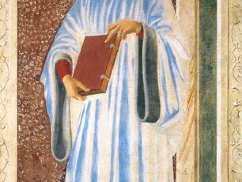 Andrea del Castagno, Giovanni Boccaccio, particolare del Ciclo degli uomini e donne illustri, affresco, 1450, Galleria degli Uffizi, Firenze (Wikimedia) <br />