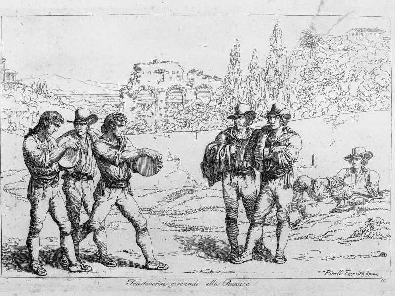 Bartolomeo Pinelli, "trasteverini giocando alla ruzzica", Gabinetto Disegni e Stampe, Fondo Nazionale<br />&nbsp;<br />