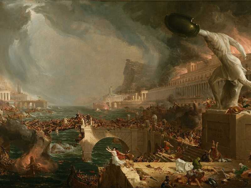 Thomas Cole, &ldquo;Distruzione&rdquo;, dal ciclo di dipinti &ldquo;Il corso dell&rsquo;Impero&rdquo;, 1836 (Wikipedia)&nbsp;<br />