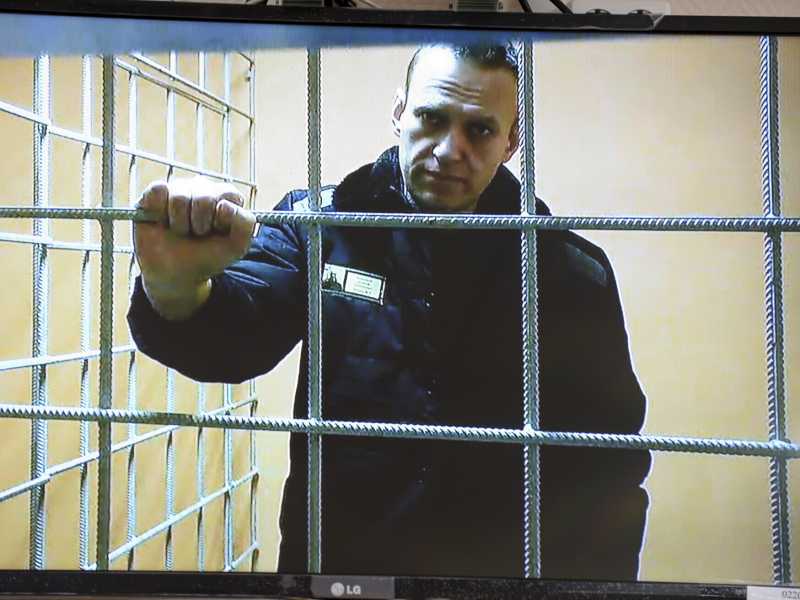 Navalny parla da una prigione in collegamento video durante un'udienza di tribunale a Petushki, in Russia (foto LaPresse/Denis Kaminev) 