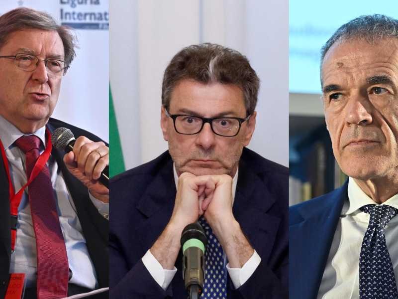 &nbsp;Enrico Giovannini, Giancarlo Giorgetti, Carlo Cottarelli - foto Ansa