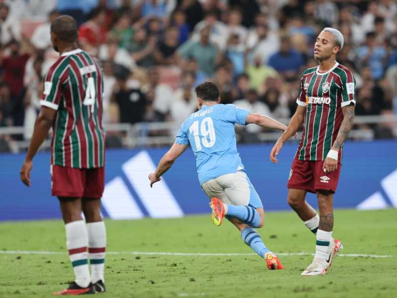 L'esultanza dei Julian Alvarez dopo aver segnato il gol del 4-0 del Manchester City contro il Fluminense (foto Epa, via Ansa)&nbsp;<br />