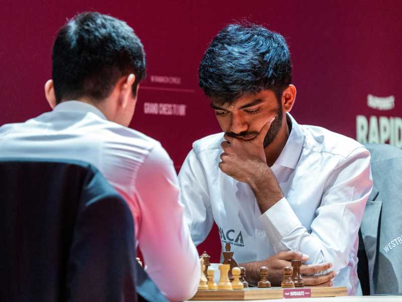 Gukesh Dommaraju a Varsavia, in Polonia, durante il Superbet Rapid &amp; Blitz 2024 (Andrzej Iwanczuk/NurPhoto via Getty Images)&nbsp;<br />