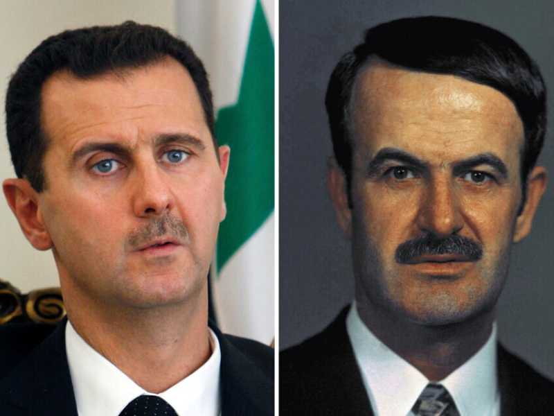 Bashar Assad, a sinistra, e suo padre Hafez, a destra (LaPresse) <br />