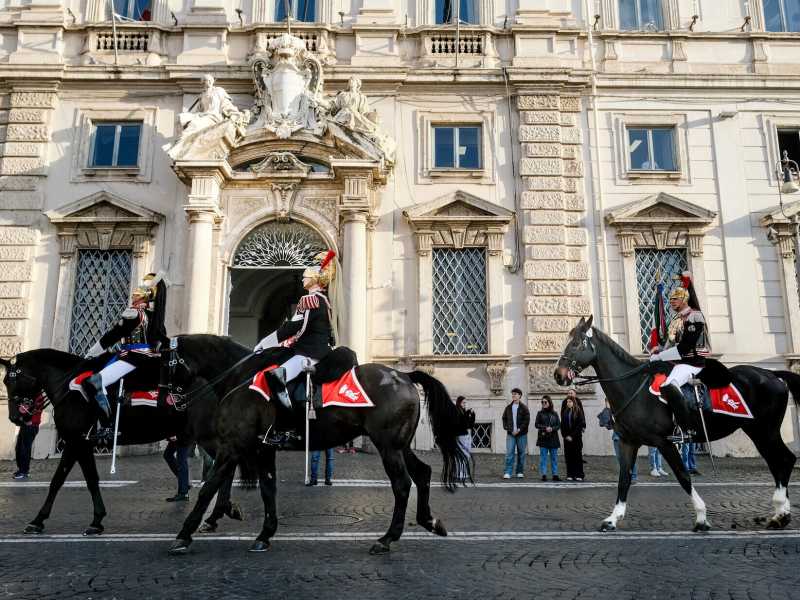Palazzo della Consulta, cambio della guardia solenne al Quirinale con lo schieramento del reggimento Corazzieri (Mauro Scrobogna / LaPresse) &nbsp;<br />