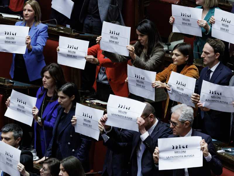Protesta del Pd alla Camera durante l&rsquo;informativa dei ministri Nordio e Piantedosi sul caso Almasri (Foto Roberto Monaldo / LaPresse) &nbsp;<br />