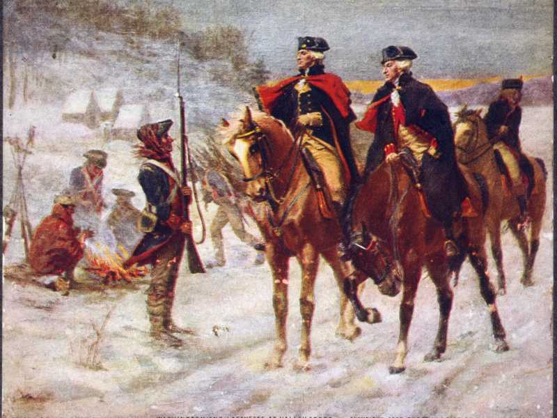 Una raffigurazione di La Fayette (a destra) e Washington a Valley Forge (Wikipedia) <br />