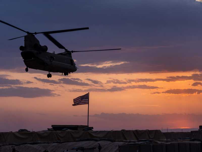 &nbsp;Un elicottero americano in azione nel nord della Siria (foto Getty)