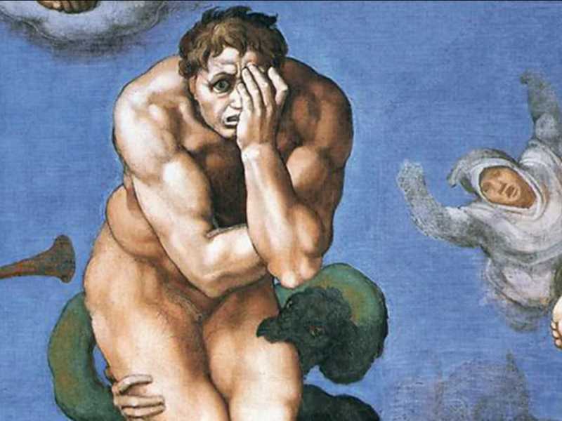 Il Giudizio Universale di Michelangelo, che ricopre l'intera parete dell'altare della Cappella Sistina in Vaticano <br />