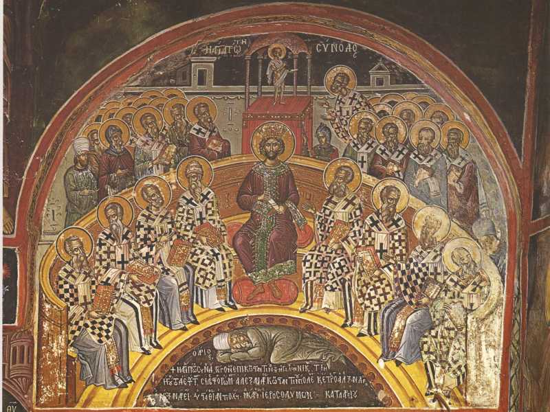 Primo Concilio di Nicea, prima met&agrave; del XVI secolo. Collezione del monastero di Stavronikita, Monte Athos (foto Getty)
