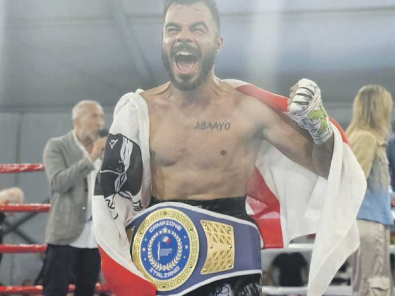 Nicola Mancosu, 30 anni, sardo di Villamassargia, campione italiano dei pesi Gallo dopo la vittoria con Claudio Grande a Sequals (foto Facchinetti)&nbsp;<br />