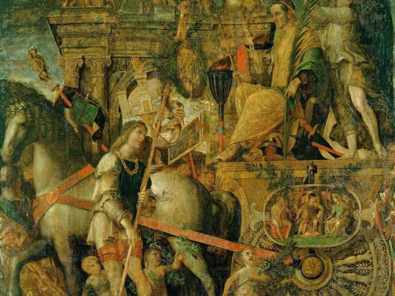Andrea Mantegna, &ldquo;Giulio Cesare sul carro trionfale&rdquo;, nona tela dai &ldquo;Trionfi di Cesare in Gallia&rdquo;, tempera a colla, 1485-1505&nbsp;<br />
