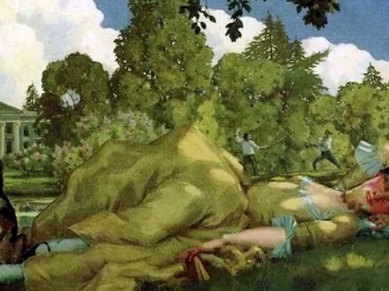 Giovane donna addormentata sull'erba, di Kostantin Somov, 1913&nbsp;<br />