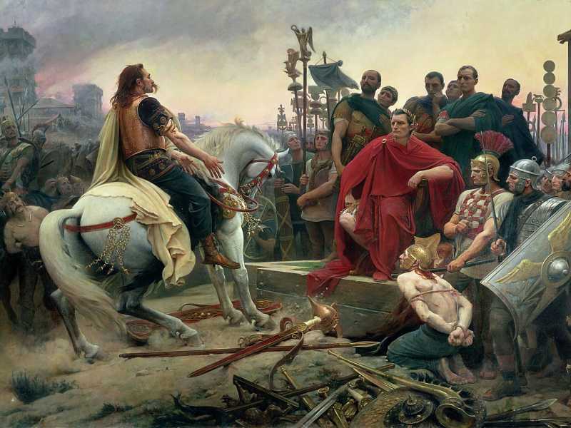 Vercingetorix jette ses armes aux pieds de Jules C&eacute;sar, Lionel Royer, 1899, olio su tela, Mus&eacute;e Crozatier, Puy-en-Velay, Auvergne&nbsp;<br />