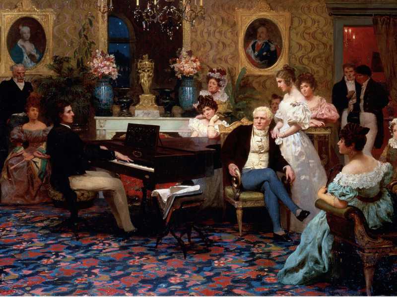 H. Siemiradzki, “Chopin suona il piano nella sala del principe Radziwill”, 1887 <br />
