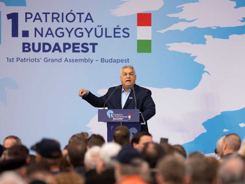 Hungarian Prime Minister Viktor Orbán speaks during an assembly of European far-right parties with Orbán’s Patriots for Europe group, in Budapest, Hungary, Monday, March 23, 2026. (AP Photo/Denes Erdos)