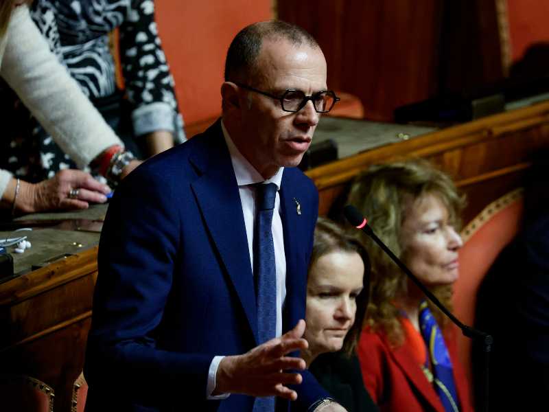 Massimiliano Romeo, Lega, nell’aula del Senato durante le dichiarazioni di voto sul dl Ucraina sul quale il governo ha posto la questione di fiducia, Senato 25 febbraio 2026. ANSA/FABIO FRUSTACI