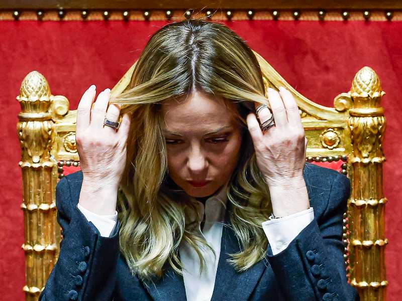 Italian Prime Minister Giorgia Meloni in the Senate chamber during the briefing to Parliament on the government's activity, in Rome, Italy, 09 April 2026. ANSA/ANGELO CARCONI