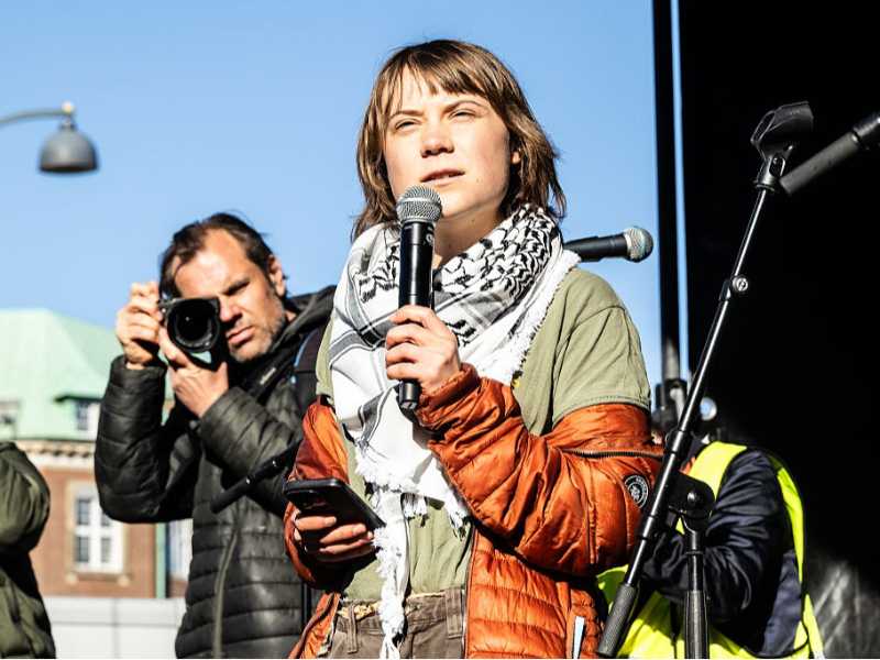 Greta Thunberg durante una manifestazione a Copenhagen (foto Getty Images)