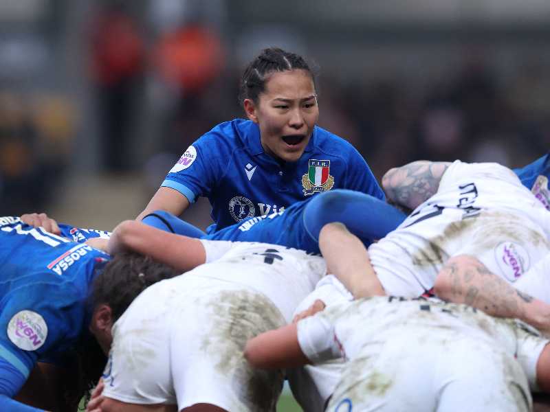 YORK, ENGLAND - MARCH 23: Alia Bitonci of Italy during the Guinness Women's Six Nations 2025 match between England and Italy at LNER Community Stadium on March 23, 2025 in York, England. (Photo by Federugby/Federugby via Getty Images)