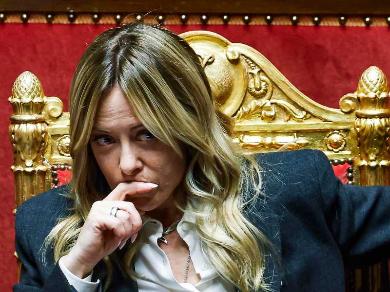 La presidente del Consiglio Giorgia Meloni durante una seduta al Senato (foto ANSA/ANGELO CARCONI)