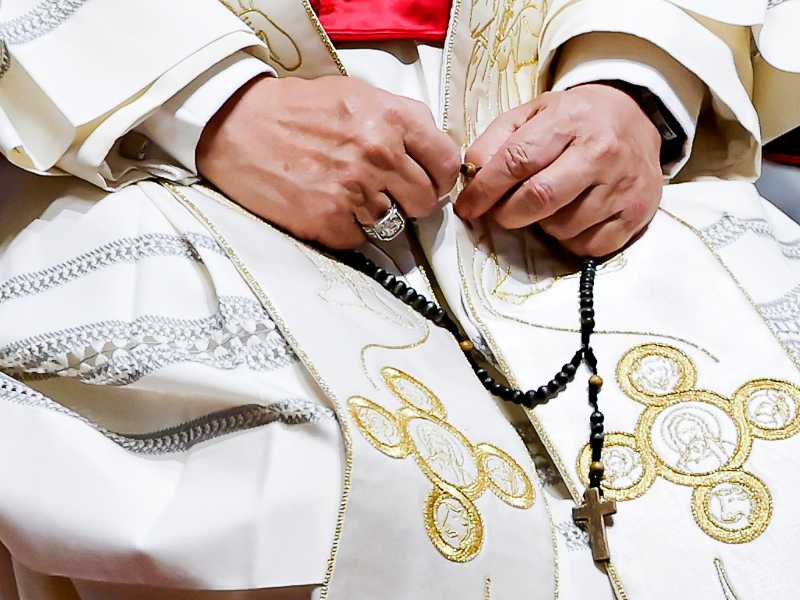 Pope Leo XIV during the Holy Rosary Prayer Vigil for Peace, in Saint Peter's Basilica, in Vatican City, 11 April 2026. ANSA/ANGELO CARCONI