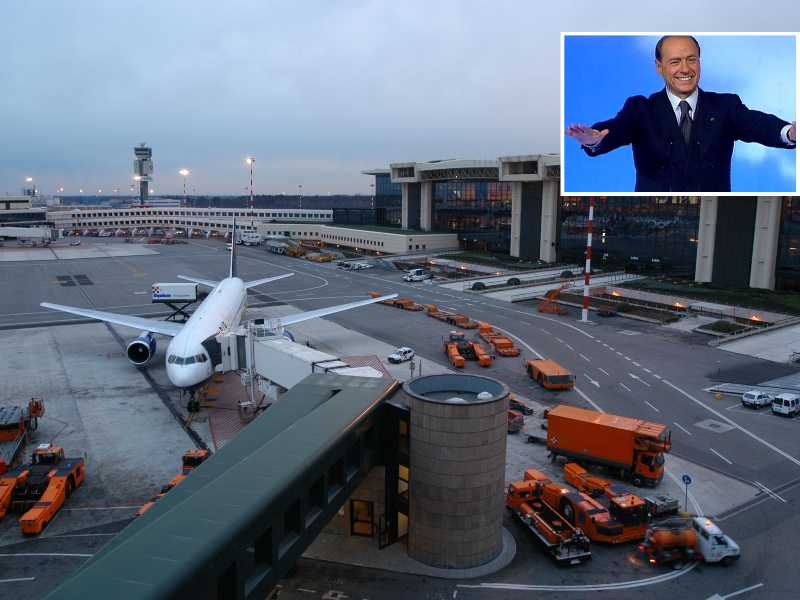 Una combo di Silvio Berlusconi e l'aeroporto di Malpensa