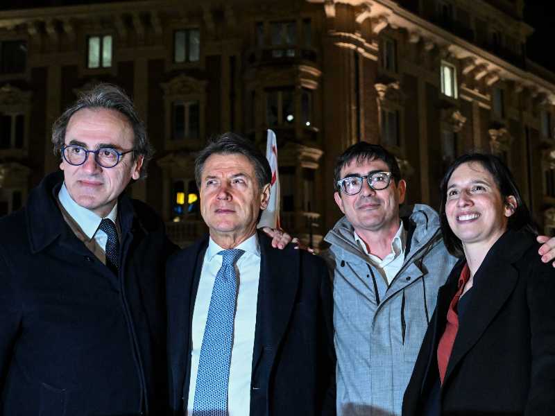 Angelo Bonelli, Giuseppe Conte, Nicola Fratoianni ed Elly Schlein. Foto Ansa ANSA/RICCARDO ANTIMIANI