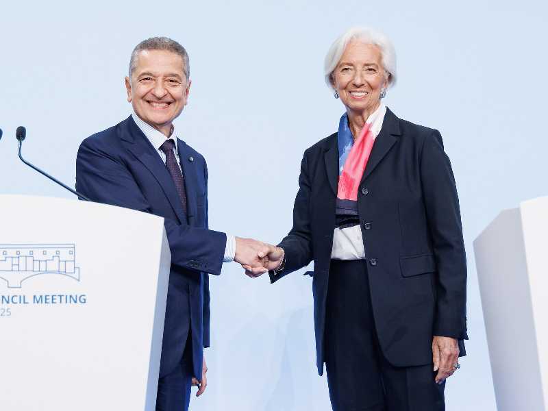 La presidente della Banca centrale europea Christine Lagarde e il governatore di Bankitalia Fabio Panetta (foto LaPresse)