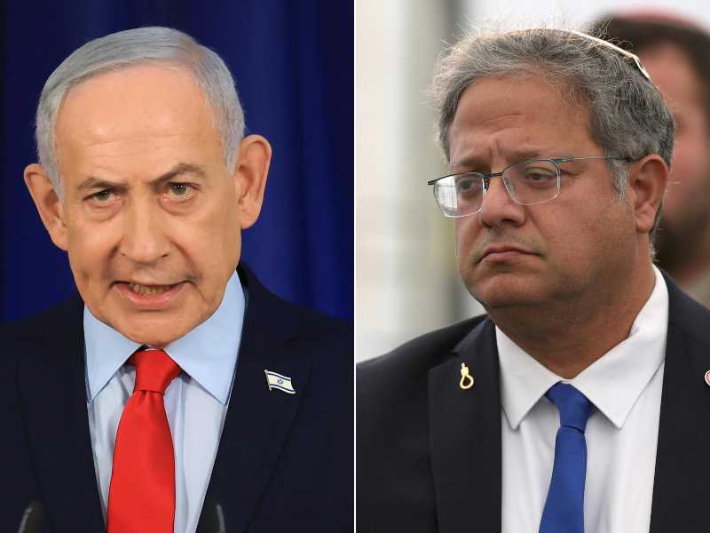 Il  premier israeliano Benjamin Netanyahu e il ministro della Sicurezza Nazionale Itamar Ben-Gvir (foto Ansa)
