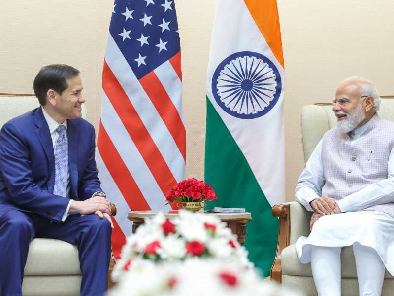 Narendra Modi riceve Marco Rubio a Nuova Delhi (foto LaPresse)