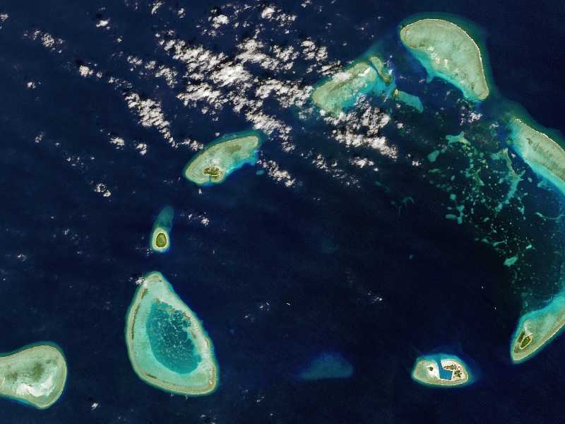 Foto satellitare del gruppo di isole nel Mar cinese meridionale chiamato Crescent Group, che fa parte delle Isole Paracel