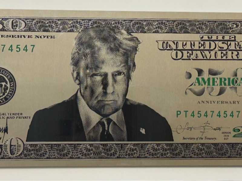 A mock-up design of a proposed $250 bill featuring the president’s face and signature that administration officials provided to Bureau of Engraving and Printing staff in August. (Obtained by The Washington Post)