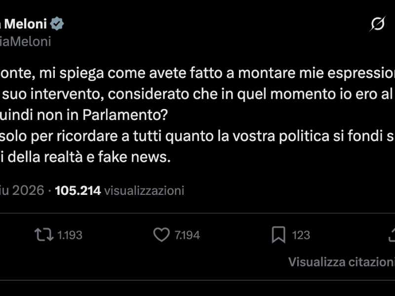 Meloni contro Conte su X: "Pubblicate video fake". E lui: "A quando un confronto serio?"
